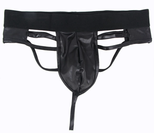 Black Faux Leather 2 Strap Jockstrap Thong