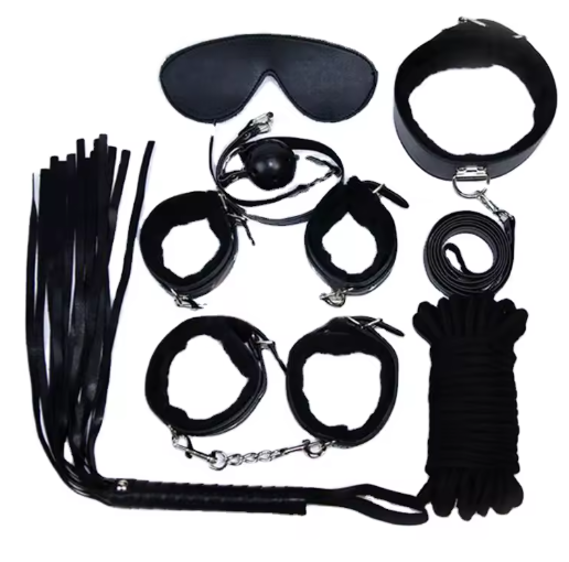 Black Leather BSDM 7 Piece Fun Kit