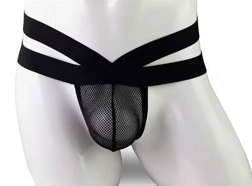 Black Mesh 2 Strap Pouch Jockstrap Thong