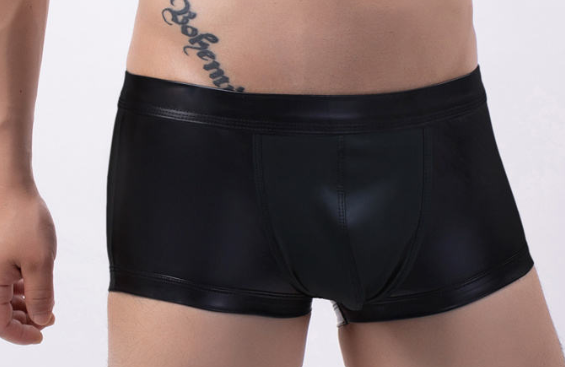 Black Faux Leather Boxer Thong