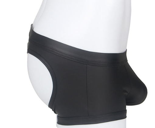 Black Faux Leather Boxer Thong