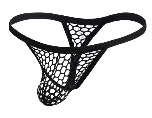 Black Pouch Fishnet Thong
