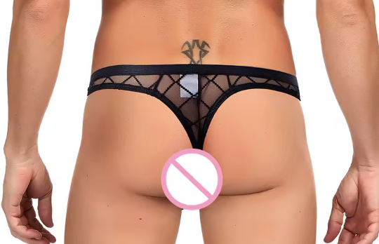 Black Sheer Diamond Mesh Pouch Thong