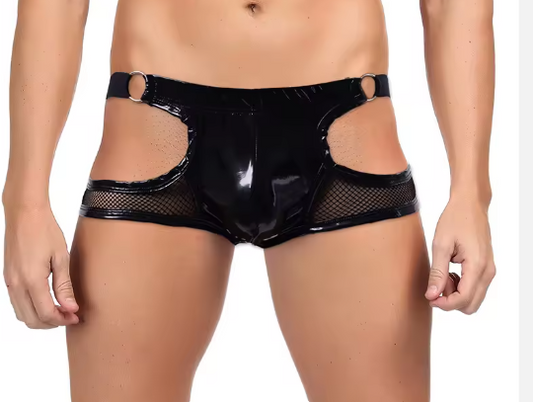 Black Faux Leather Mesh Boxer Jockstrap