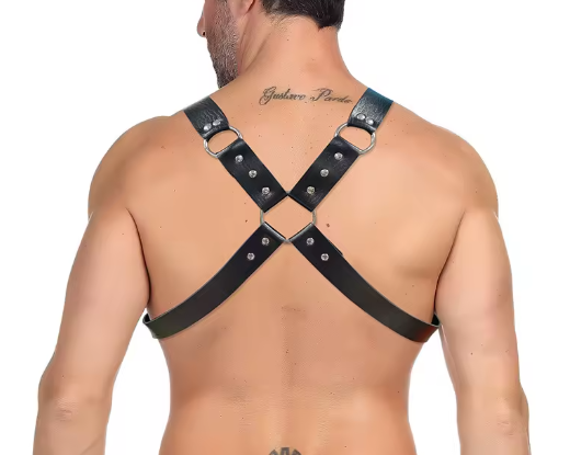 Black Leather Adjustable Chest Strap Harness