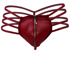Red Faux Leather Zipper 4 Strap Jockstrap Thong