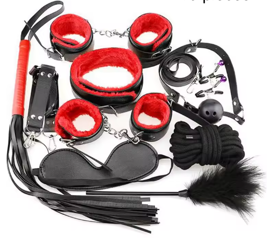 Black & Red Leather BSDM 10 Piece  Fun Kit