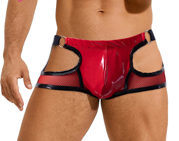 Red Faux Leather Mesh Boxer Jockstrap