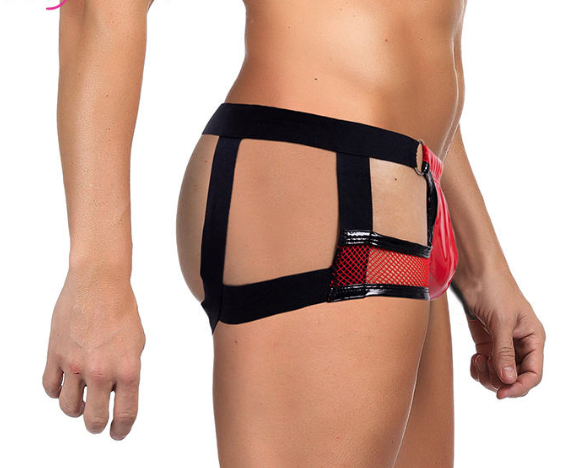 Red Faux Leather Mesh Boxer Jockstrap