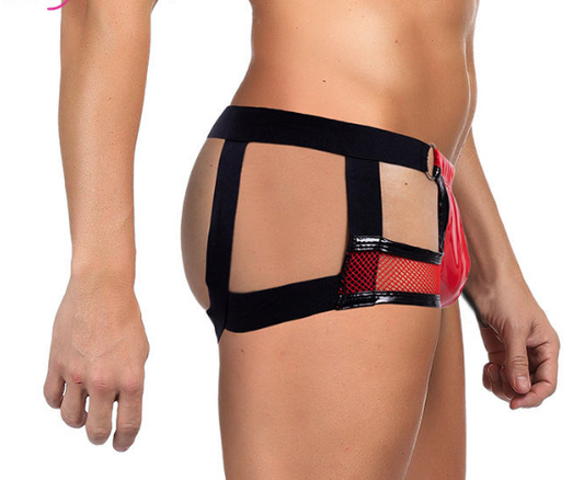 Red Faux Leather Mesh Boxer Jockstrap